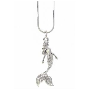 White Gold Plated Snake Chain Crystal Mermaid Pendant Necklace